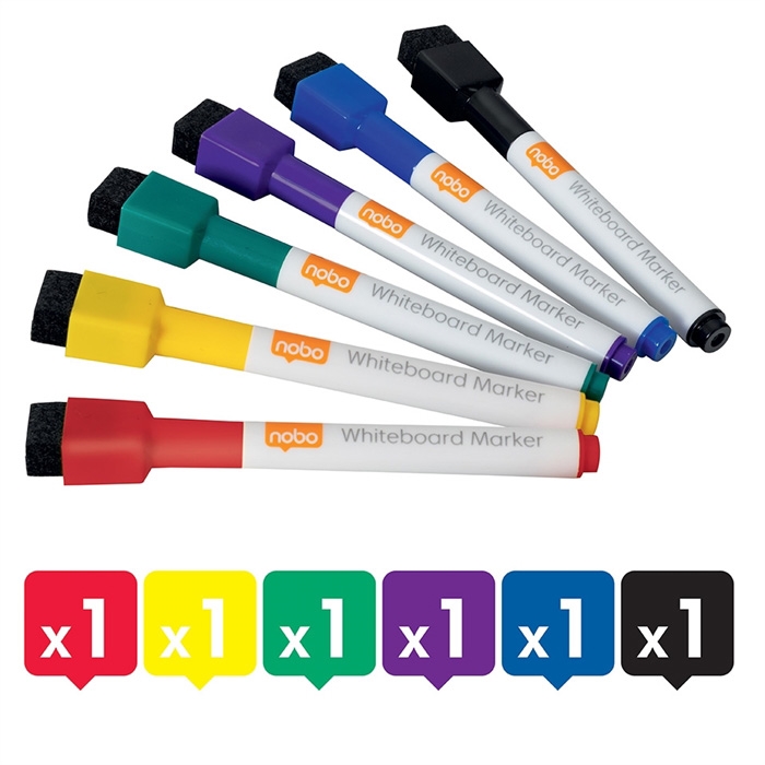 Nobo WB Marker mini fine round 2mm assorted (6)