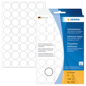 HERMA label manual ø19 white mm, 1280 pcs.