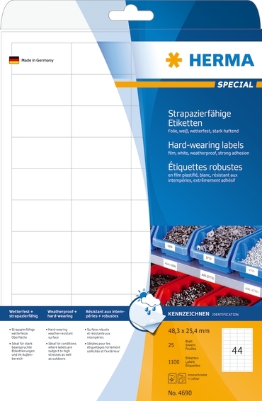 HERMA label film extra strong 48.3 x 25.4 matte mm, 1100 pieces.