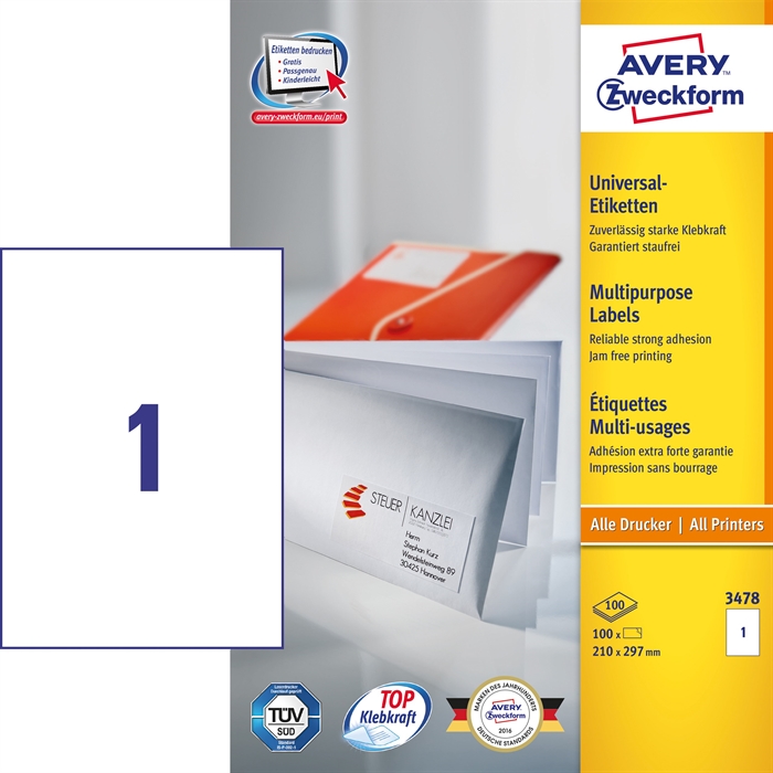 Avery ILC universal label 210 x 297 mm, 100 pcs.