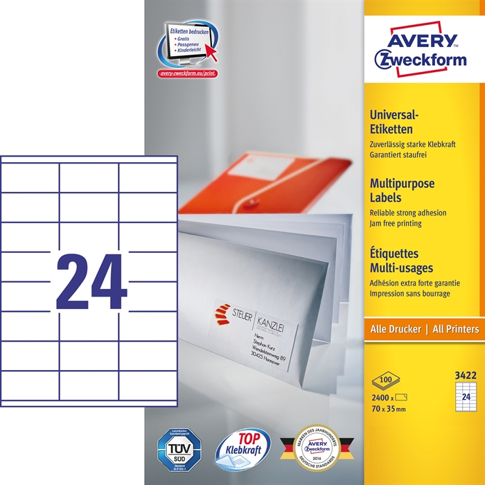 Avery ILC universal label 70 x 35 mm, 2400 pcs.