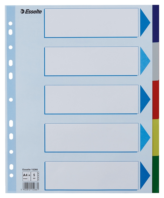 Esselte Tab Dividers PP A4 maxi 5-part colored tabs