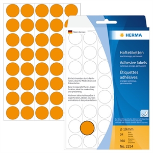 HERMA label manual ø19 neon orange mm, 960 pieces.