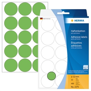 HERMA label manual ø32 green mm, 480 pieces.