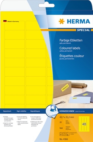 HERMA label Special 45.7 x 21.2 yellow mm, 960 pcs.