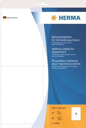 HERMA address label for typewriter 105 x 144 mm, 80 pieces.