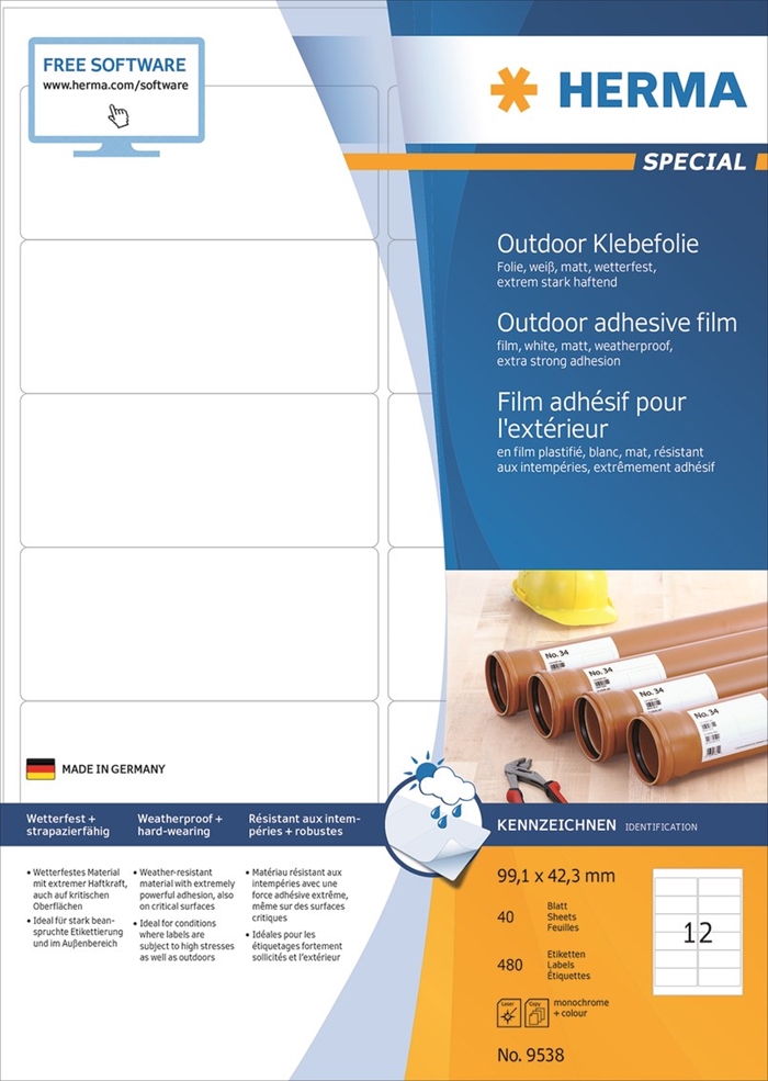 HERMA label film extra strong 99.1 x 42.3 mm, 480 pieces.