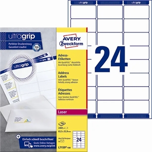 Avery L7159-100 Address Labels 63.5 x 33.9 mm QP+UG mm, 2400 pcs.