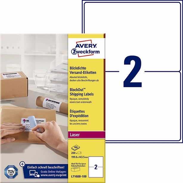 Avery address label 199.6 x 143.5 mm BlockOut, 200 pcs.