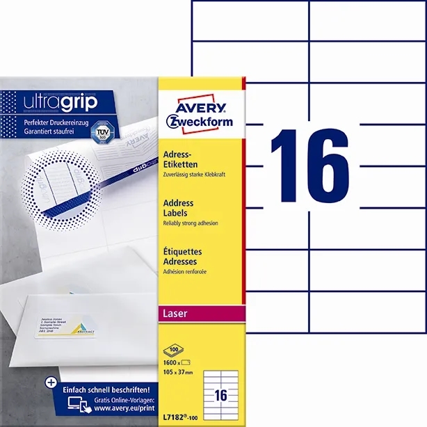 Avery L7182-100 Address Labels 105 x 37 mm UG mm, 1600 pcs.