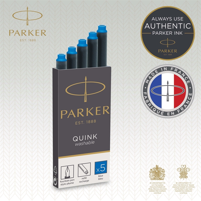 Parker Refill Long fountain Cartridges washable blue ink (5)