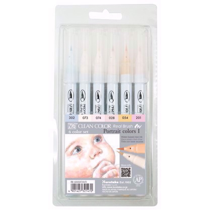 ZIG Clean Color Brush Pen Set with 6 pcs Portrait colors